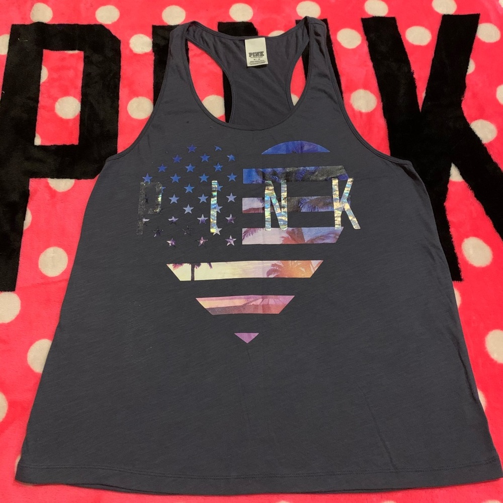 VS Pink bling patriotic flag tank Sz m